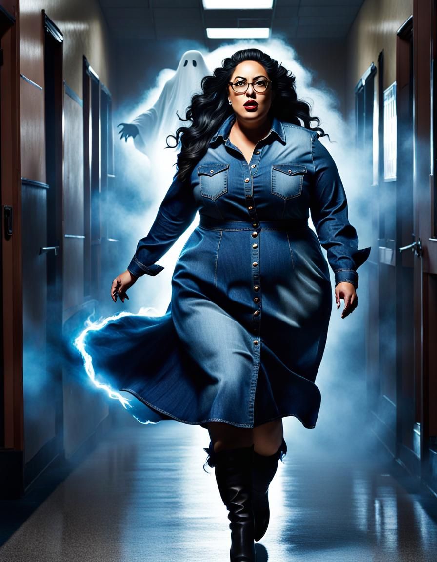 Horror Portrait: Teacher Running from Ghost in School