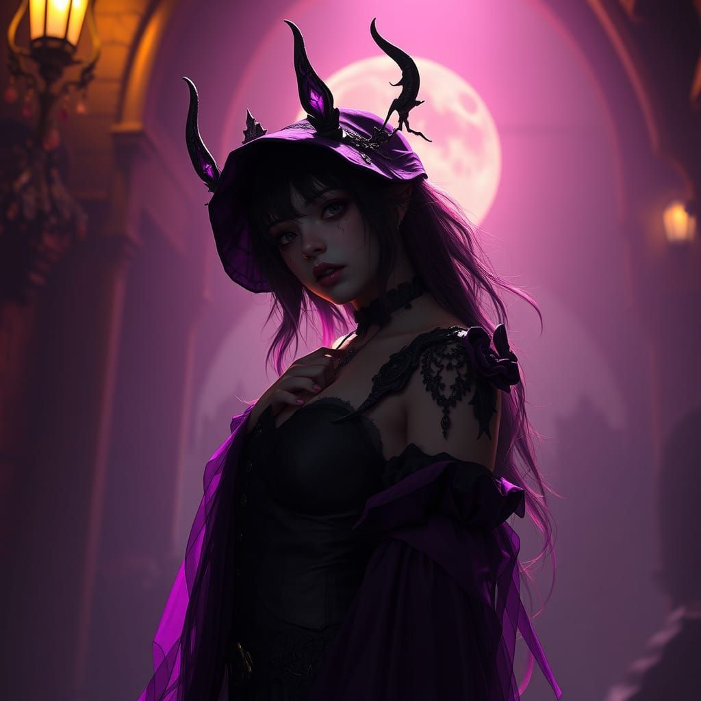 Gothic Girl in Mystical Attire with Volumetric Lighting