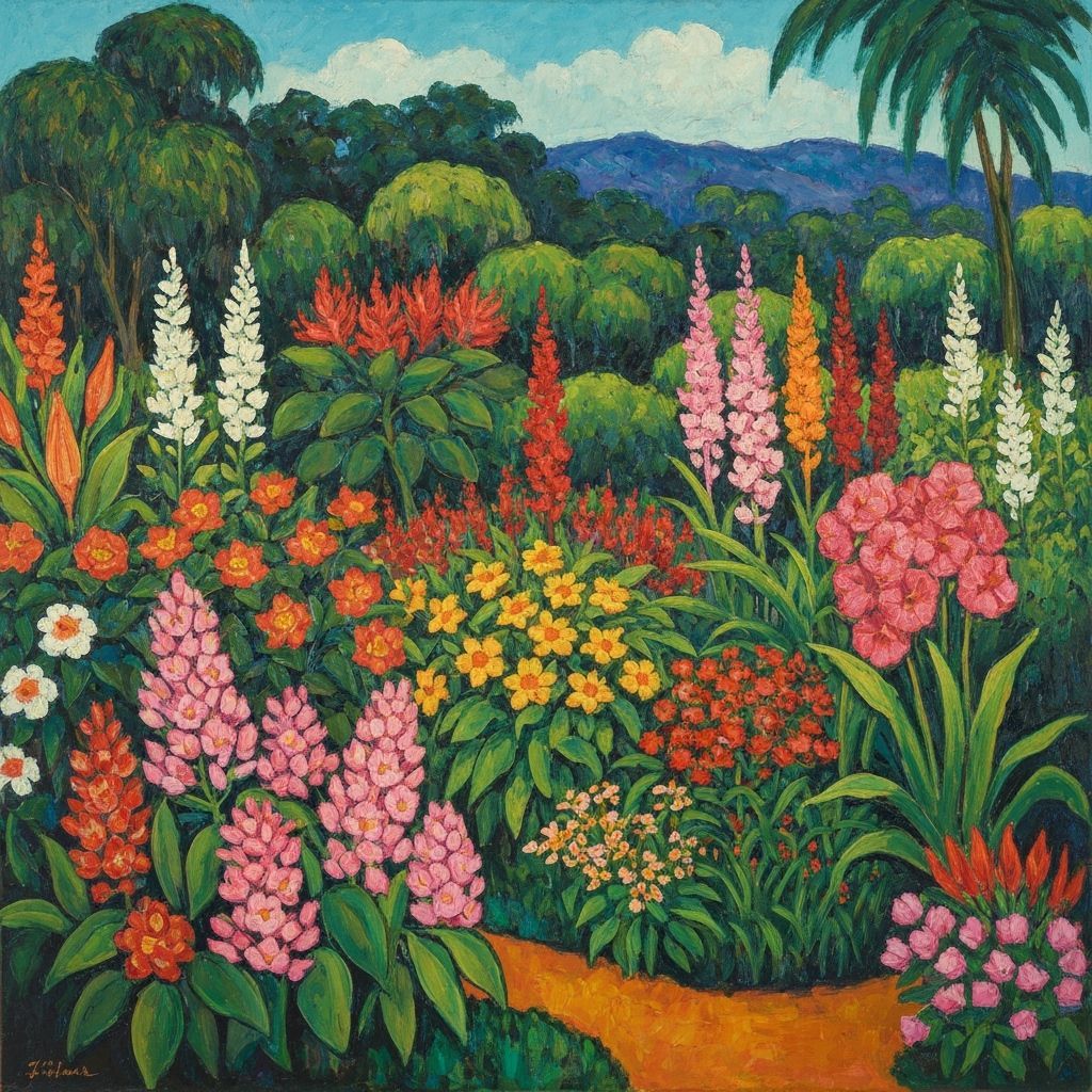 Exotic Flower Garden in South American Landscape