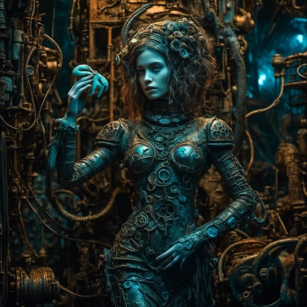 Alien Mermaid with Rubber Duck in Steampunk Setting