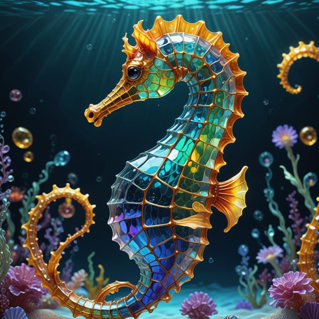 Mythical Ocean Glass Seahorse Vivid Digital Art
