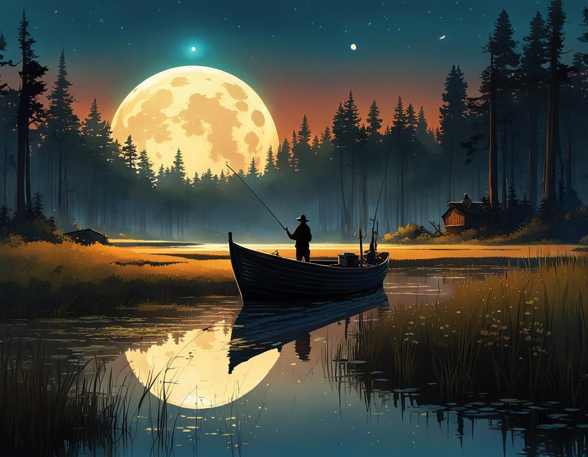 Fishing Boat in Cosmic Redwood Marsh