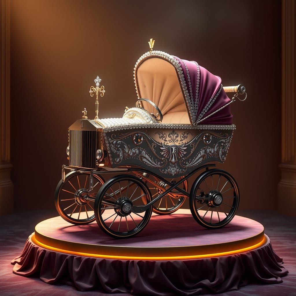 Elegant Rolls-Royce Baby Stroller in a Fantastical Realm