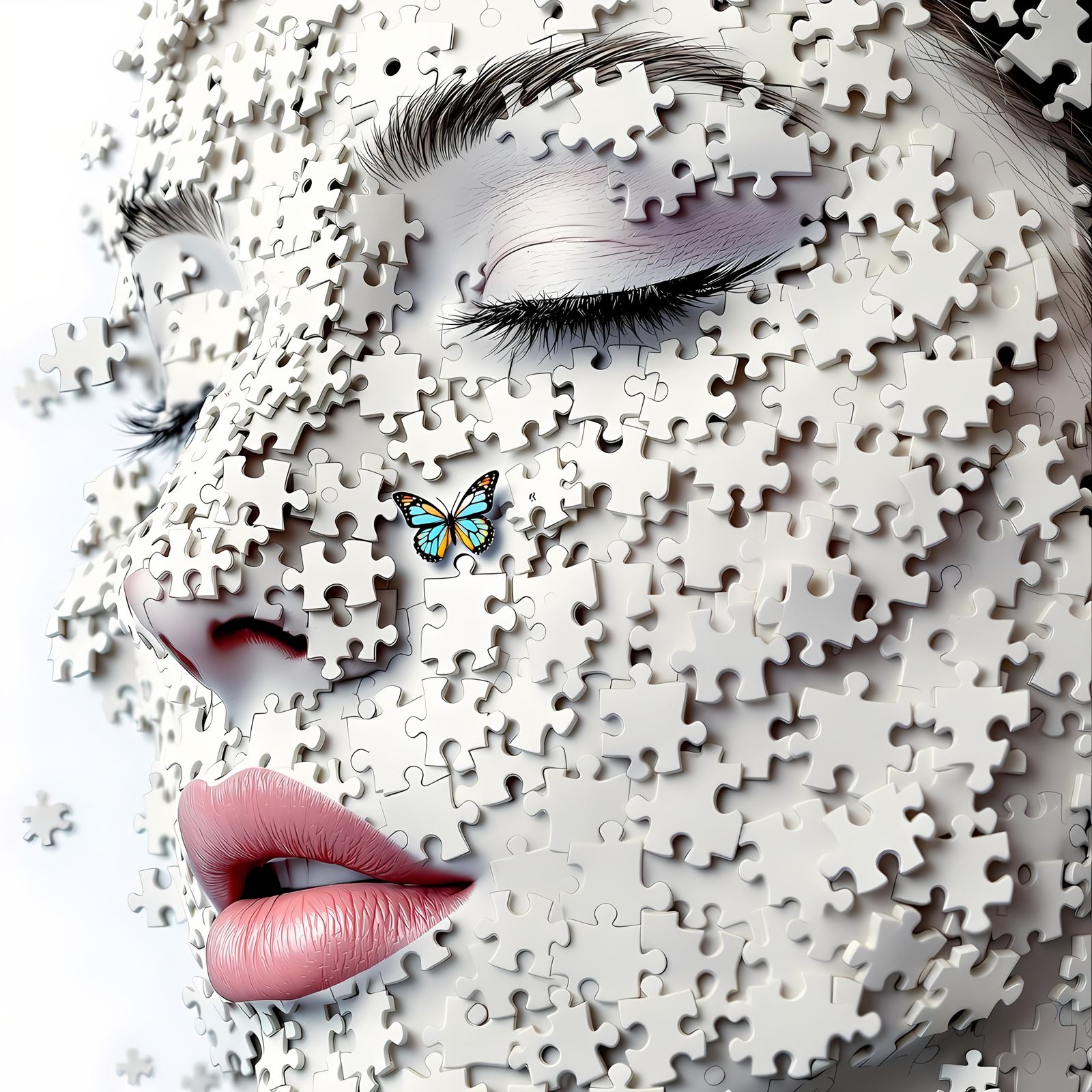 Melting Jigsaw Puzzle Portrait in 3D