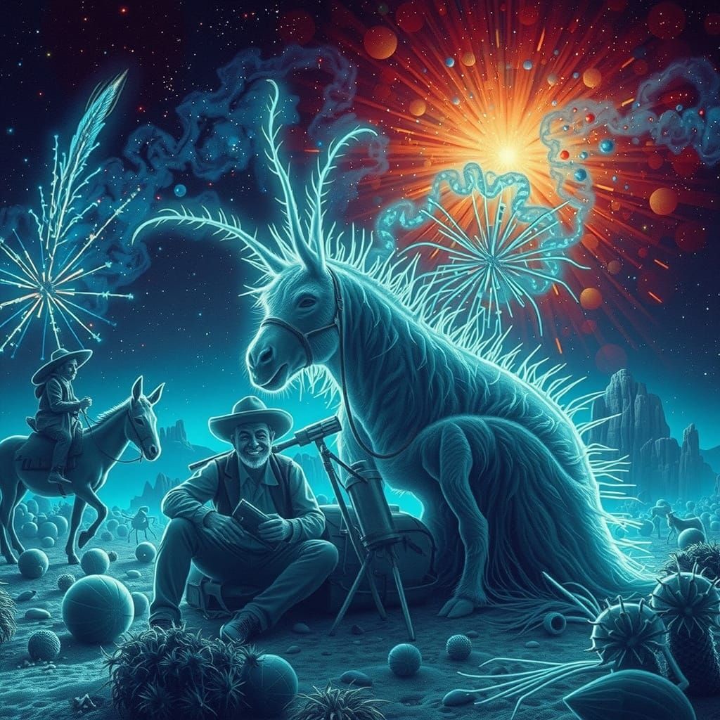 Fluorescent Hologram of Anthropomorphic Lice in Cosmic Storm