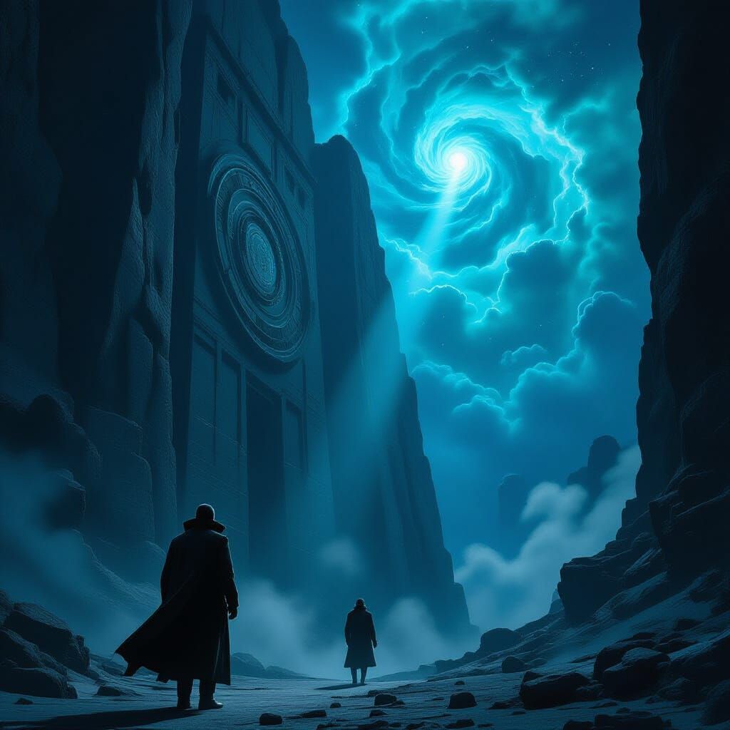 Lone Agent at Ancient Observatory Under Alien Sky