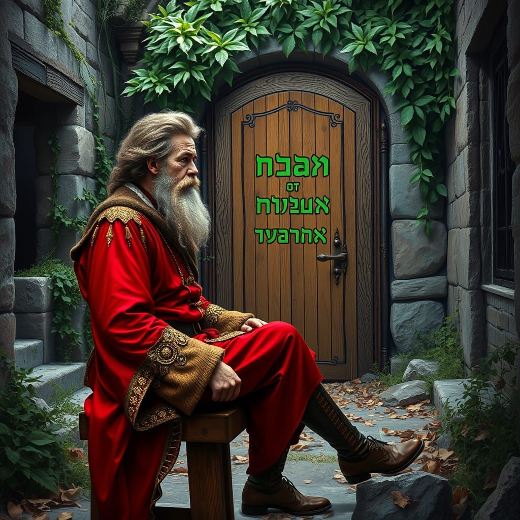 Renaissance Man Gazing at Mystical Doorway