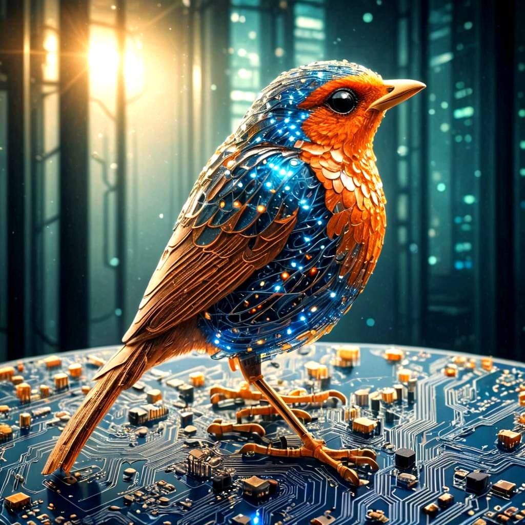 Detailed Microchip Board with LEDs and Blue Lights