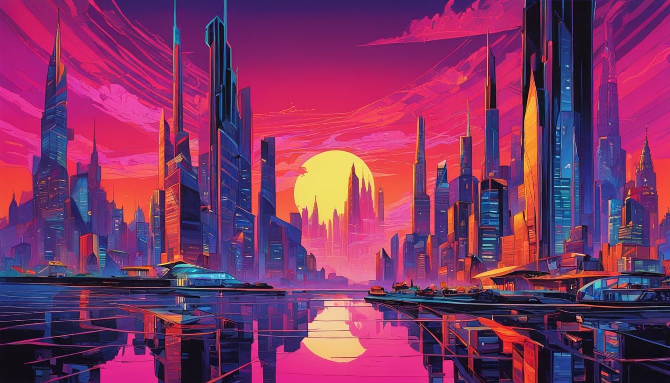 Retro Futuristic Metropolis in Neon Light