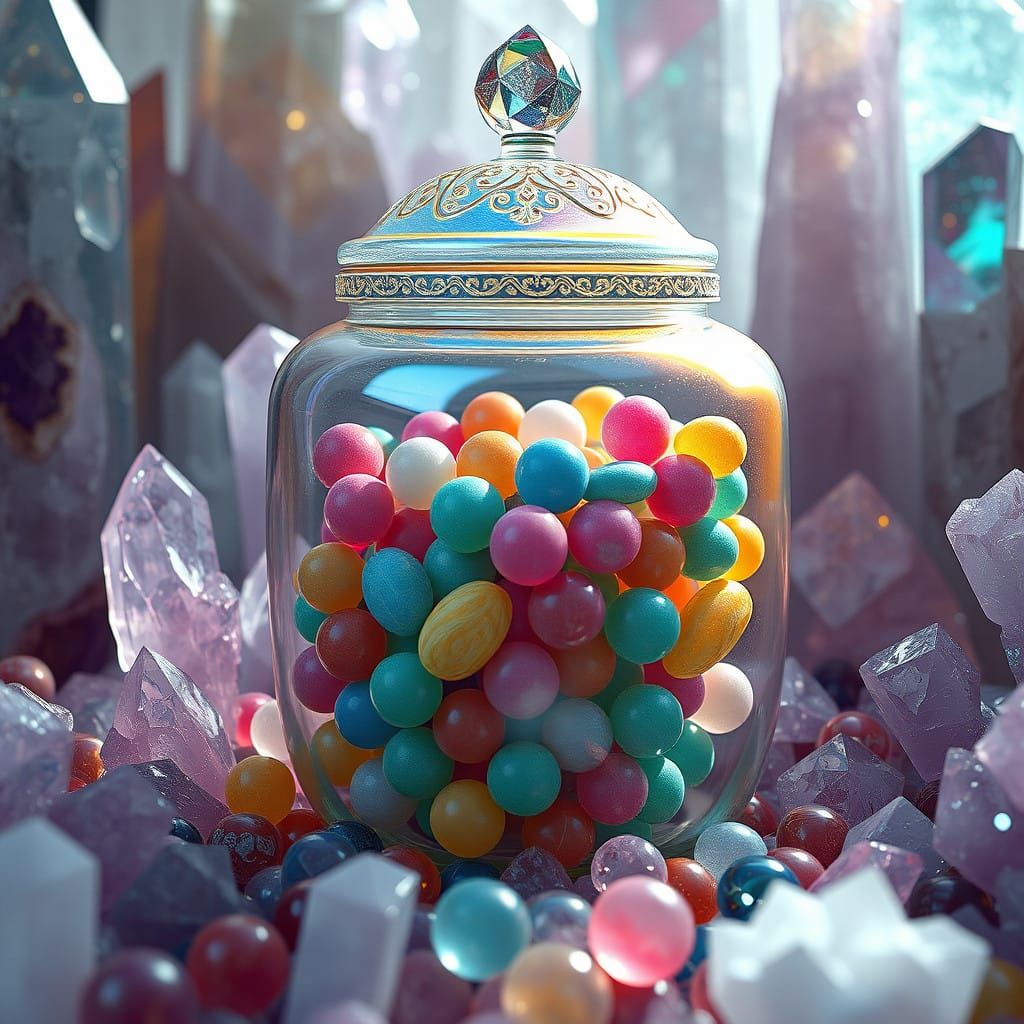 Iridescent Crystal Forest Jar in Vibrant Swirling Candy and...