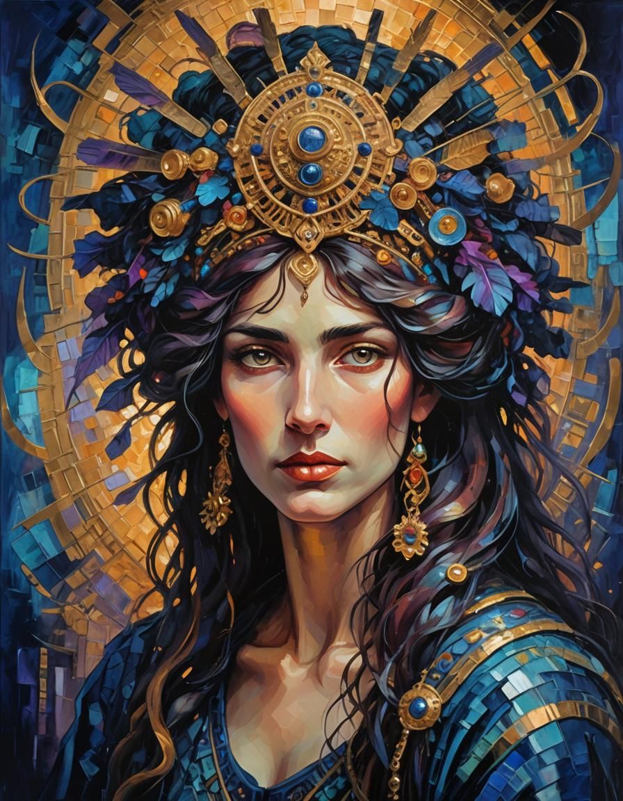 Mysterious Woman in Neo-Impressionist Oil Painting