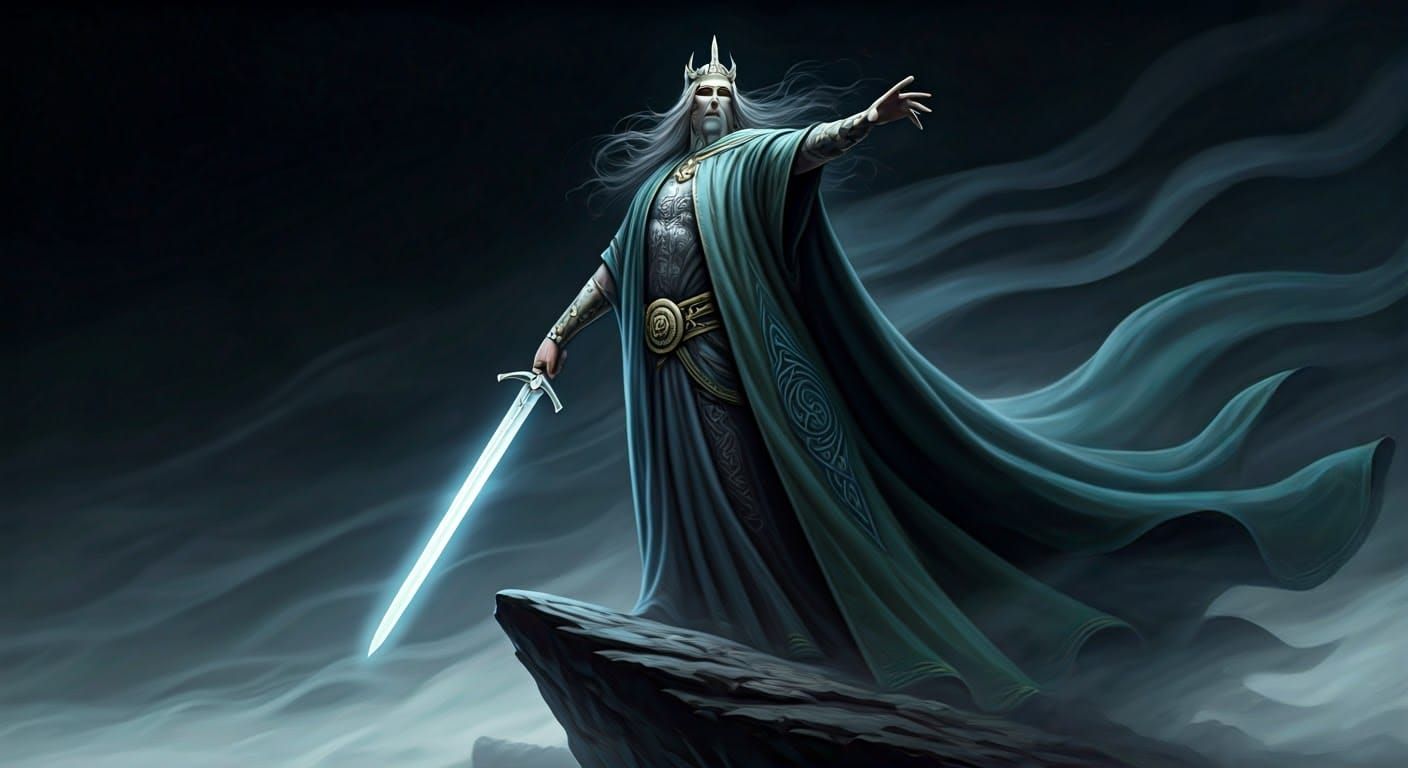 Mythical King with Silver Arm and Enchanted Sword