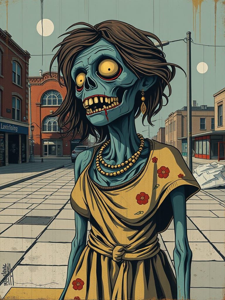 Zombie Muppet Portrait in Low-Poly Grunge Style