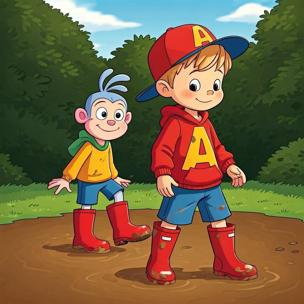 Boys Alvin and Boots Play in Mucky Garden