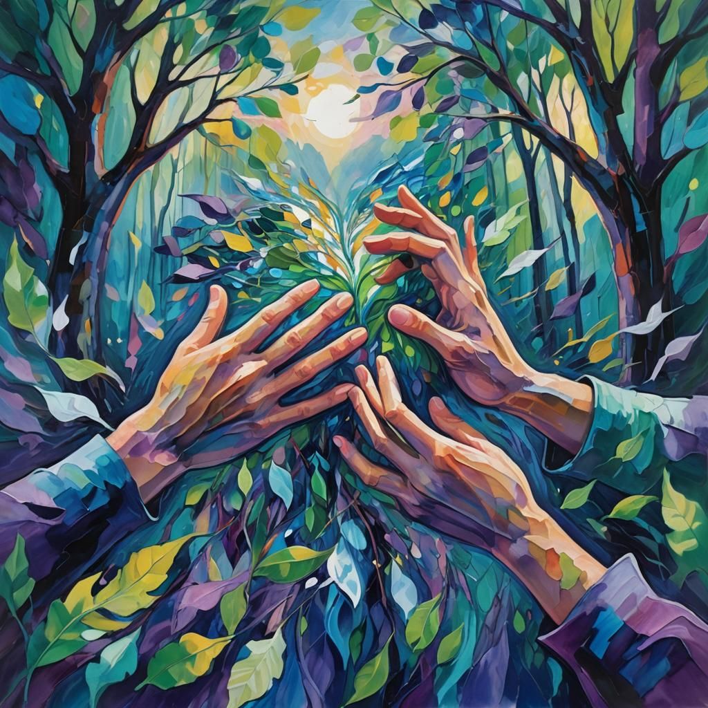 Abstract Expressionism: Person in Serene Landscape