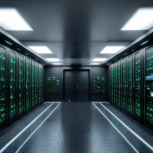 Hyperrealistic Matrix Server Room in 2501, 8k