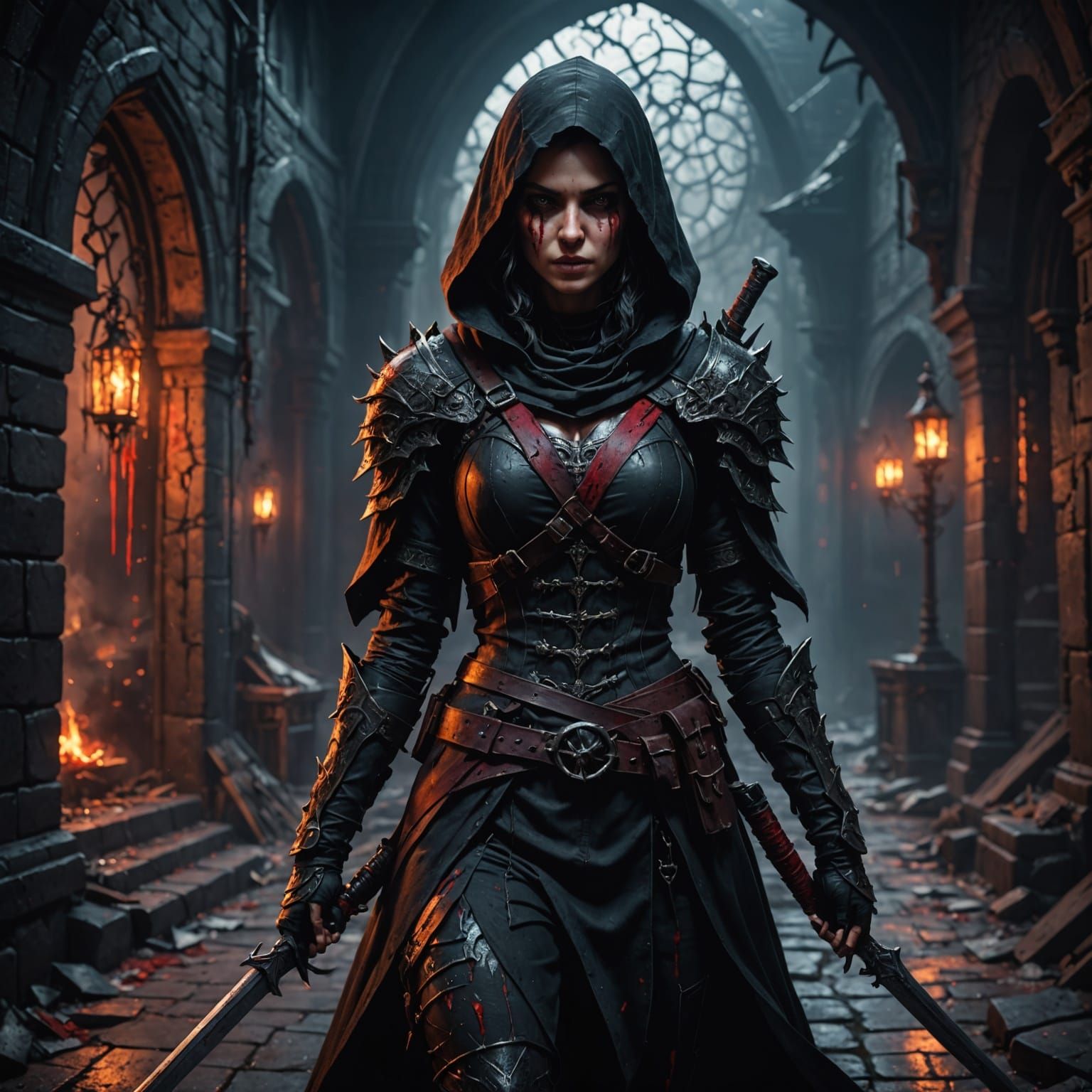 Female Shadow Assassin in Dark Alley