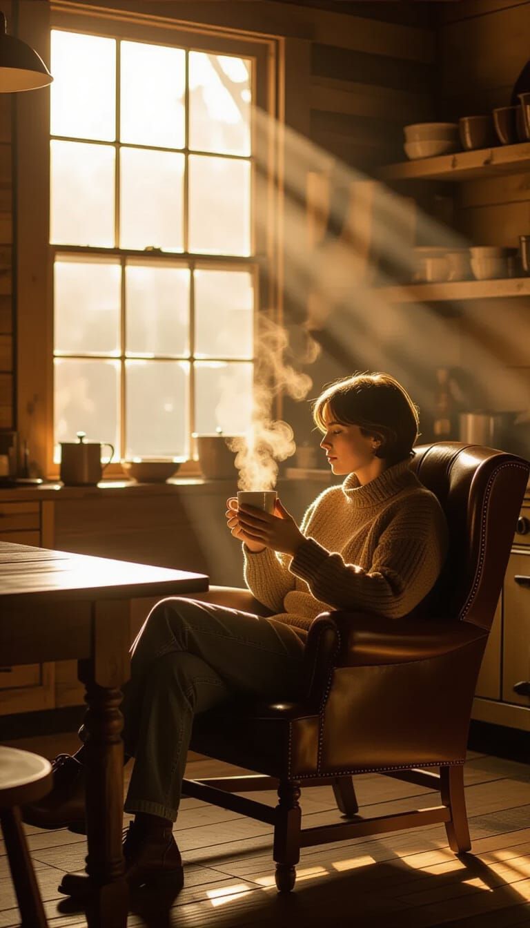 Cozy Morning Coffee in Nostalgic Cinematic Style