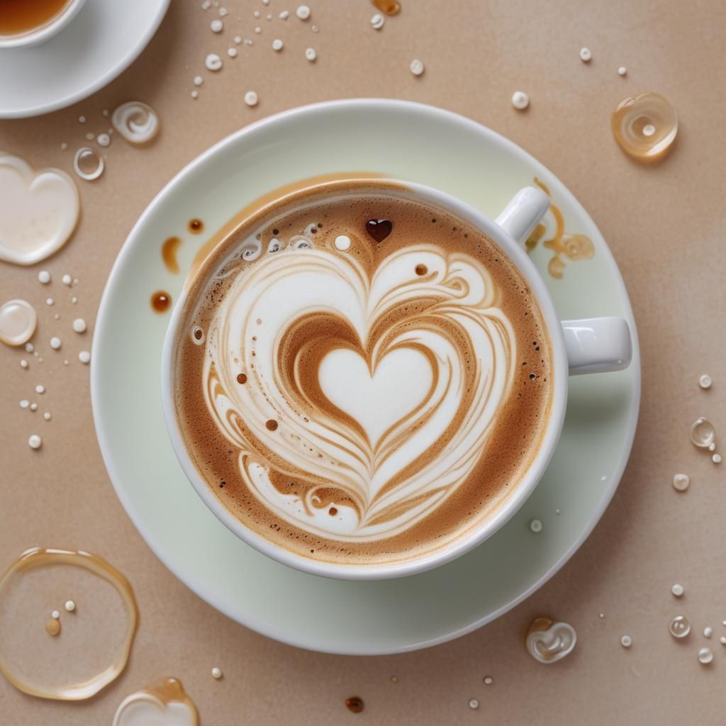 Heart Coffee in Anime Style Digital Art