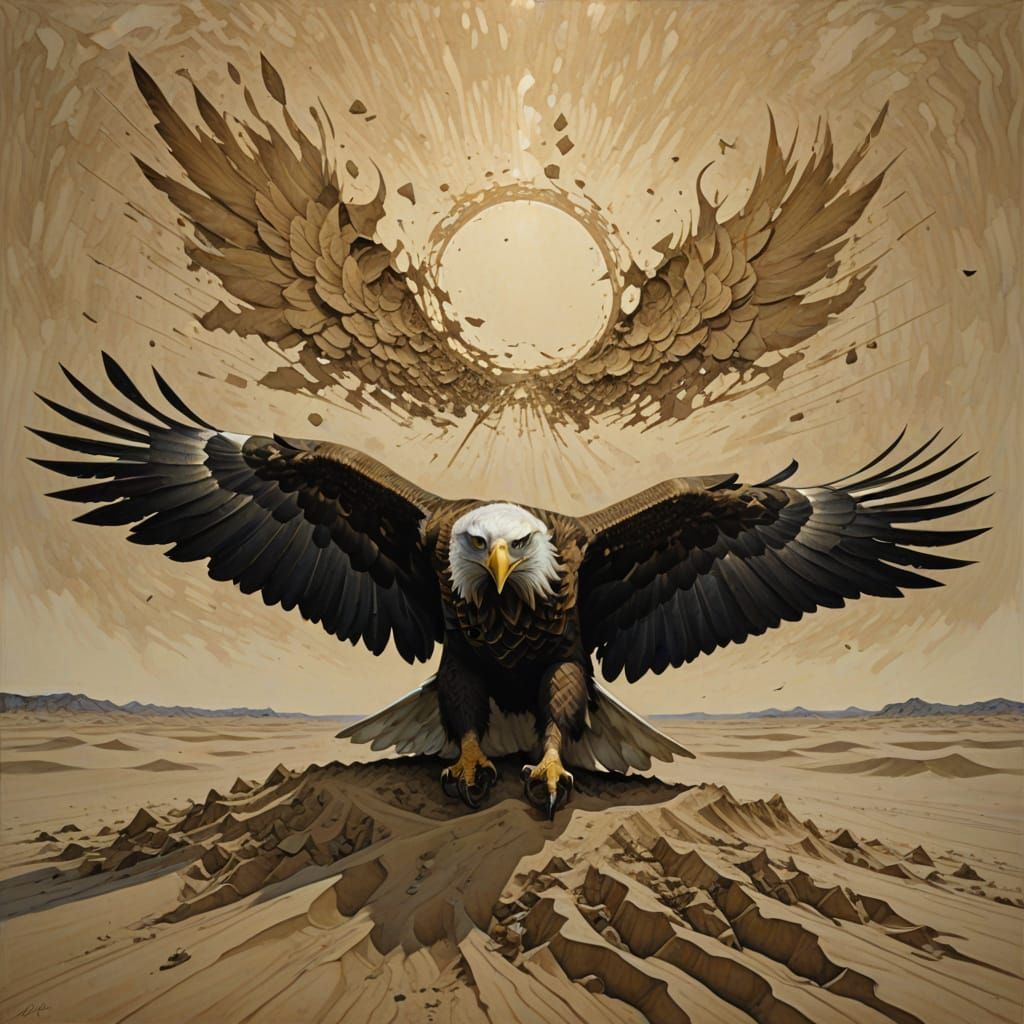 Esoteric Eagle in Surreal Gouache Art