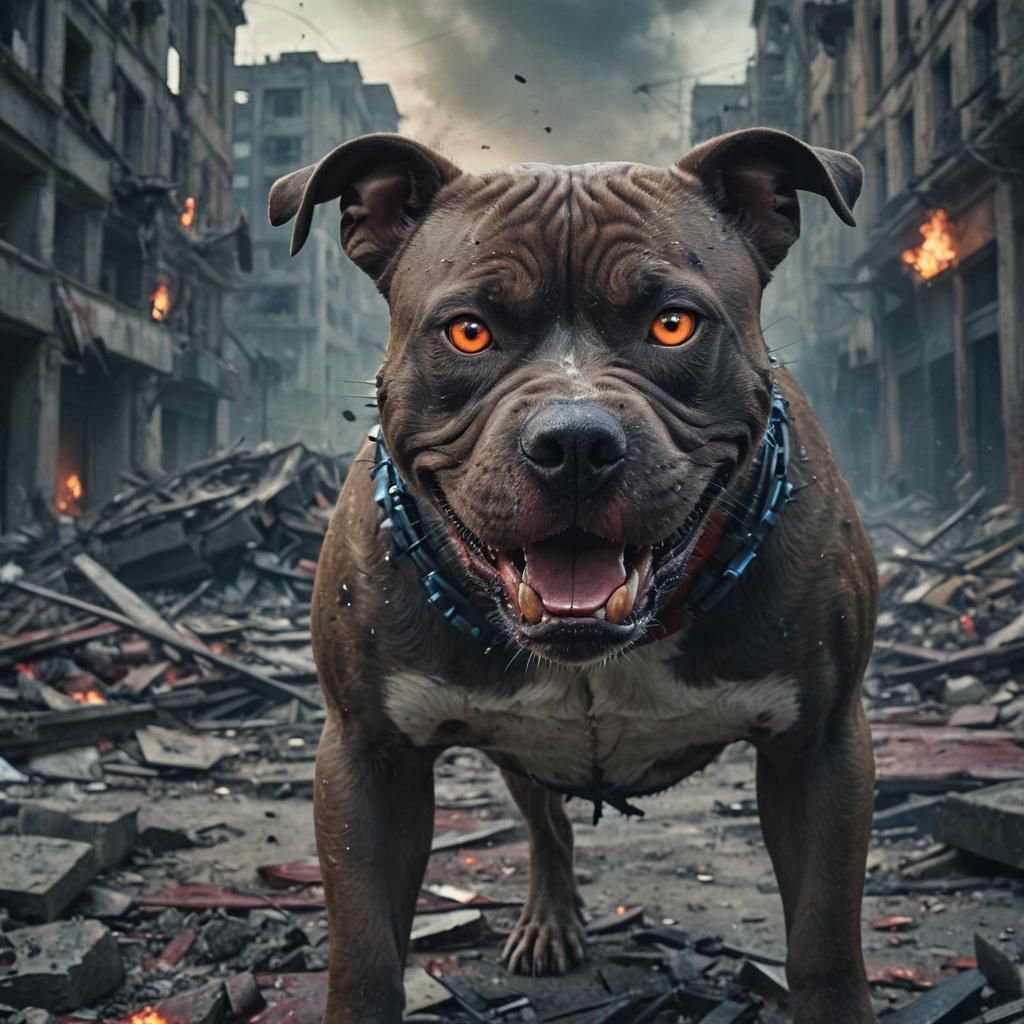 Angry Pitbull in Dark Fantasy Destruction