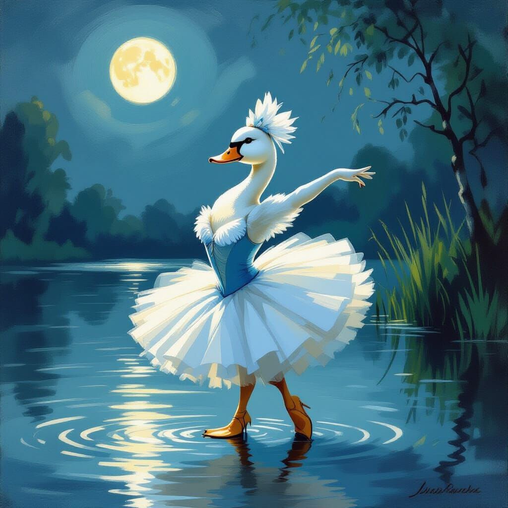 Duck in Swan Costume Ballet, Impressionist Style