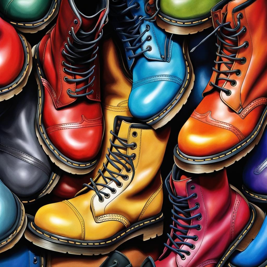 Hyperrealistic Doc Marten Boots in Abstract Art Style