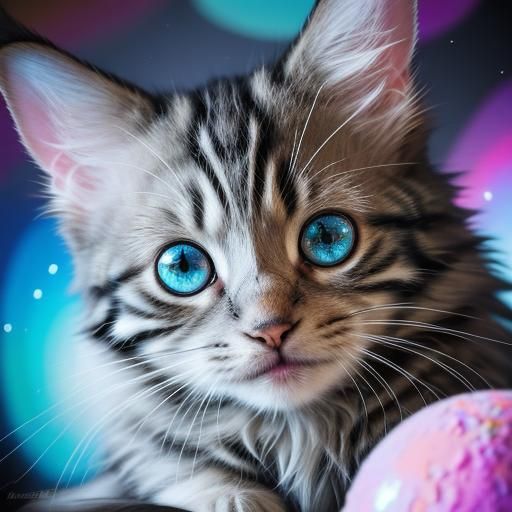 Kitten Roller Skating with Ice Cream: Hyperrealistic Digital...