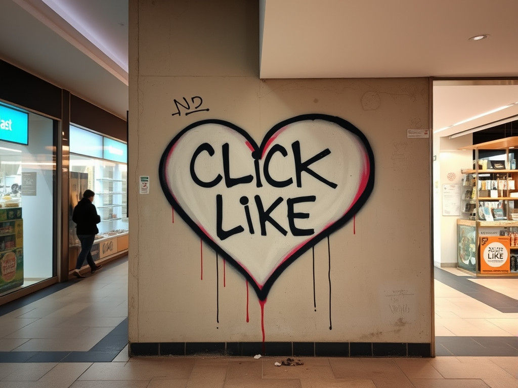 Shopping Center Wall Graffiti Art: Click Like