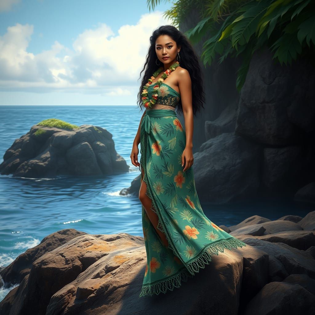 Moana on a Hawaiian Coastline, Photorealistic Style