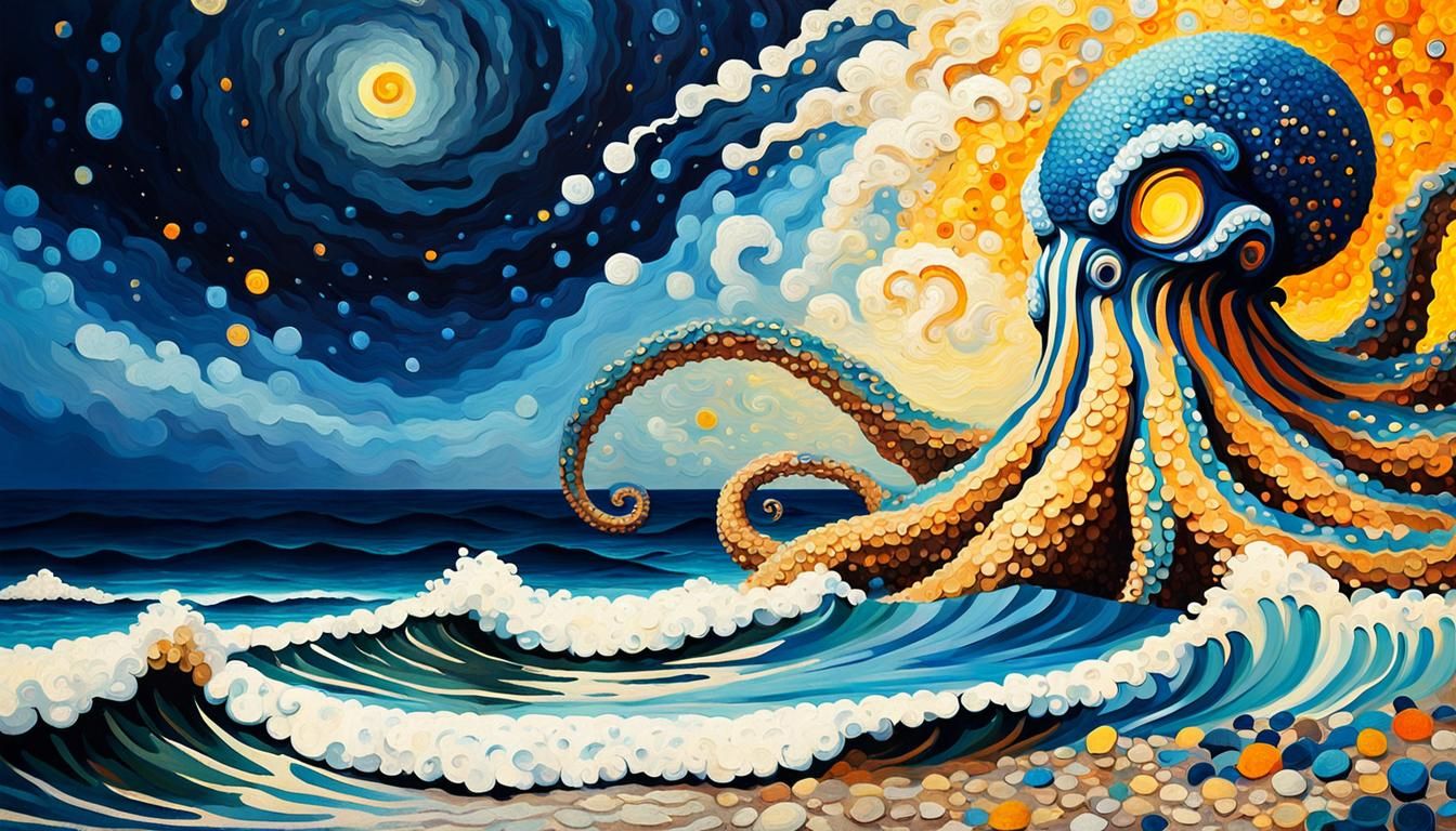 Kraken Emerges: Pointillist Fauvist Seascape