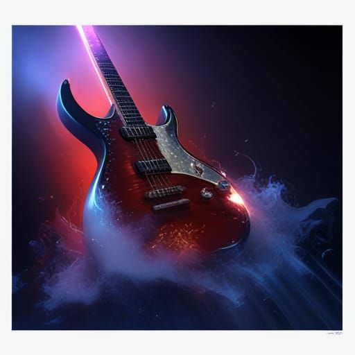 Detailed Guitar Matte Painting in Deep Color