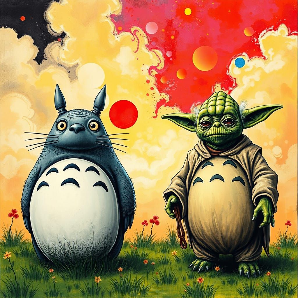 Vibrant Dreamscape Confrontation in Bauhaus-Inspired Art