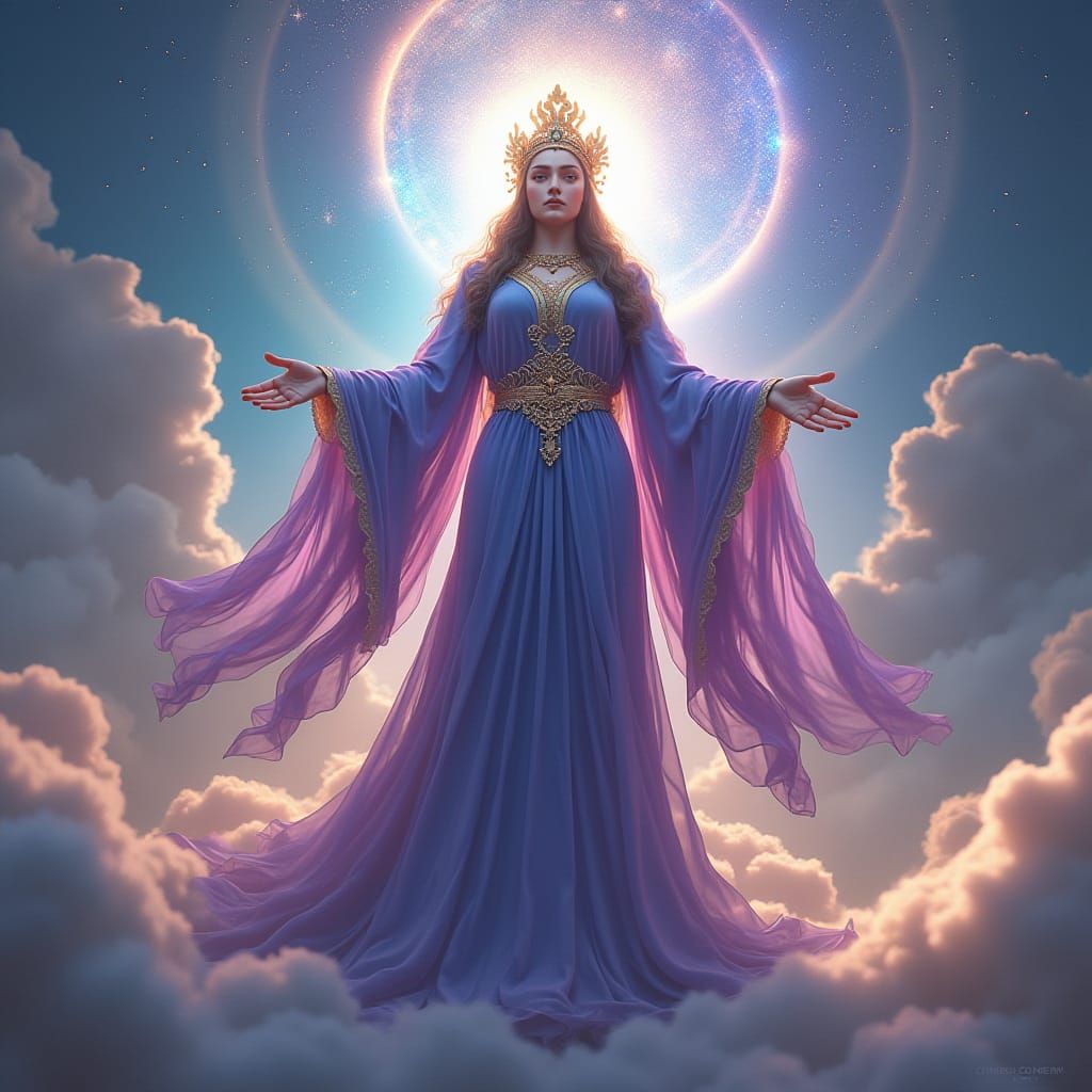 Majestic Deity in a Surreal Celestial Landscape