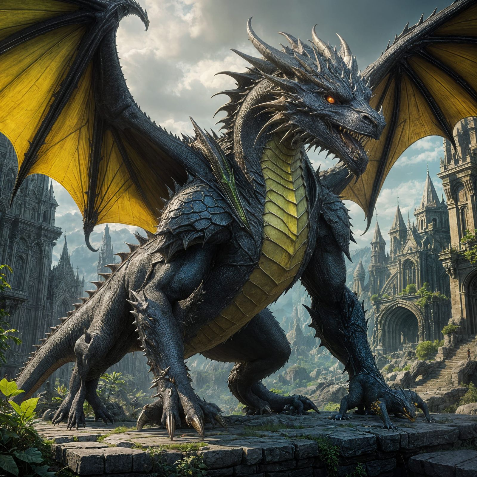Mighty Dragon with Menacing Glare in Dark Fantasy Art