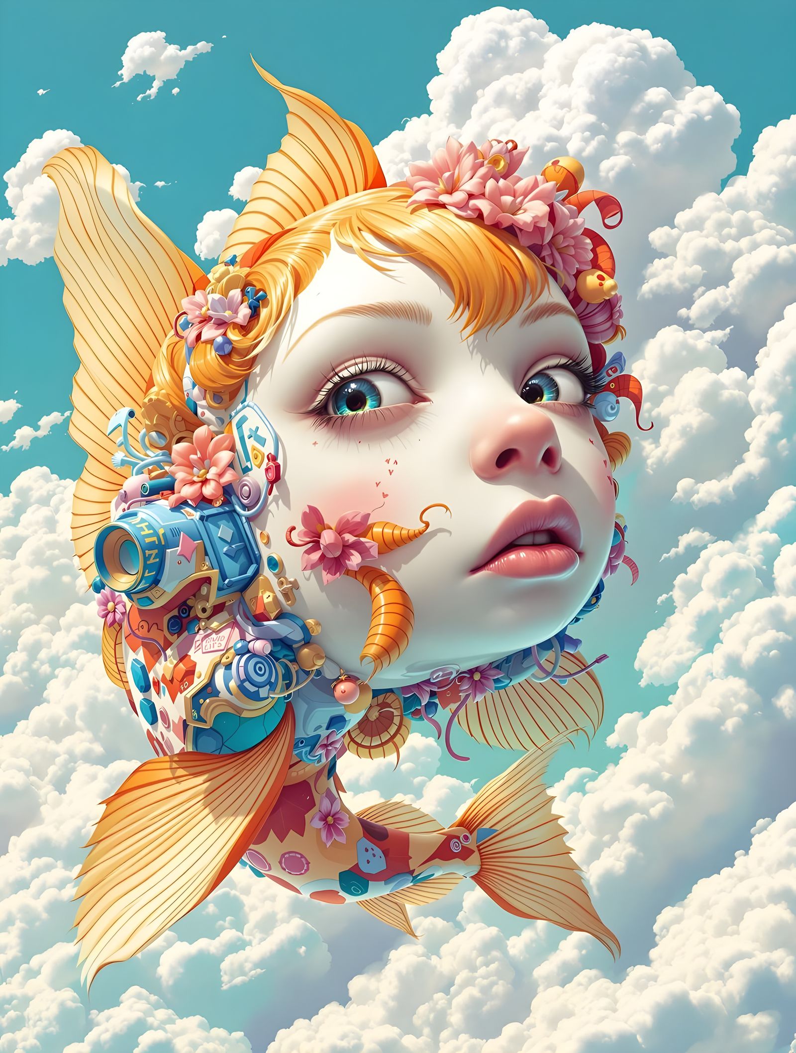 Kawaii Koi Fish Avatar in Detailed Surreal Art