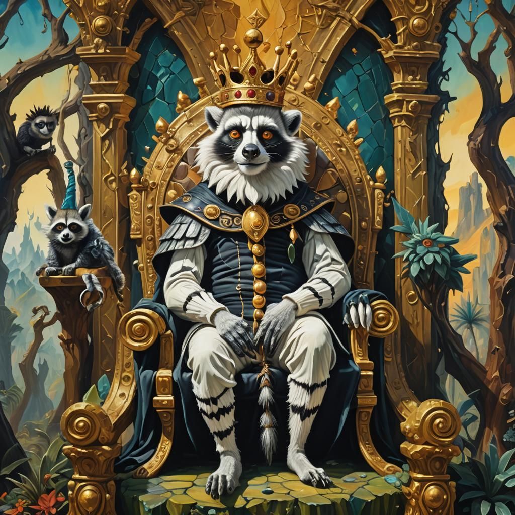 King Julian on Warped Throne as Impasto Oil Painting
