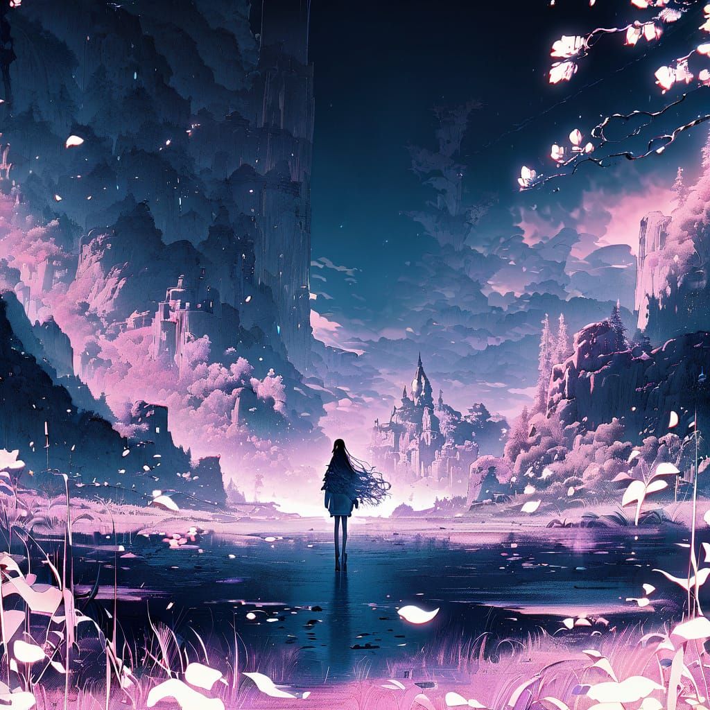 Anime Girl in Vibrant Fantasy Landscape
