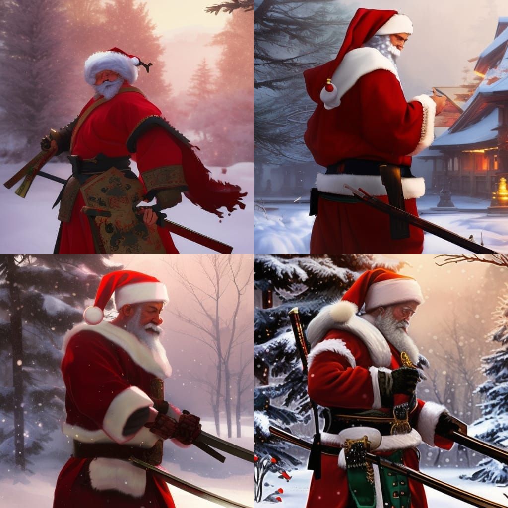 Santa Claus in Samurai Armor with Katana
