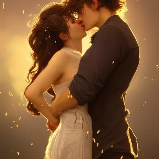 Romantic Kiss Portrait in Hyperdetailed Style