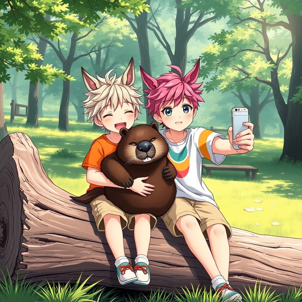 Adorable Boys with Horse Ears in Vibrant Anime Style