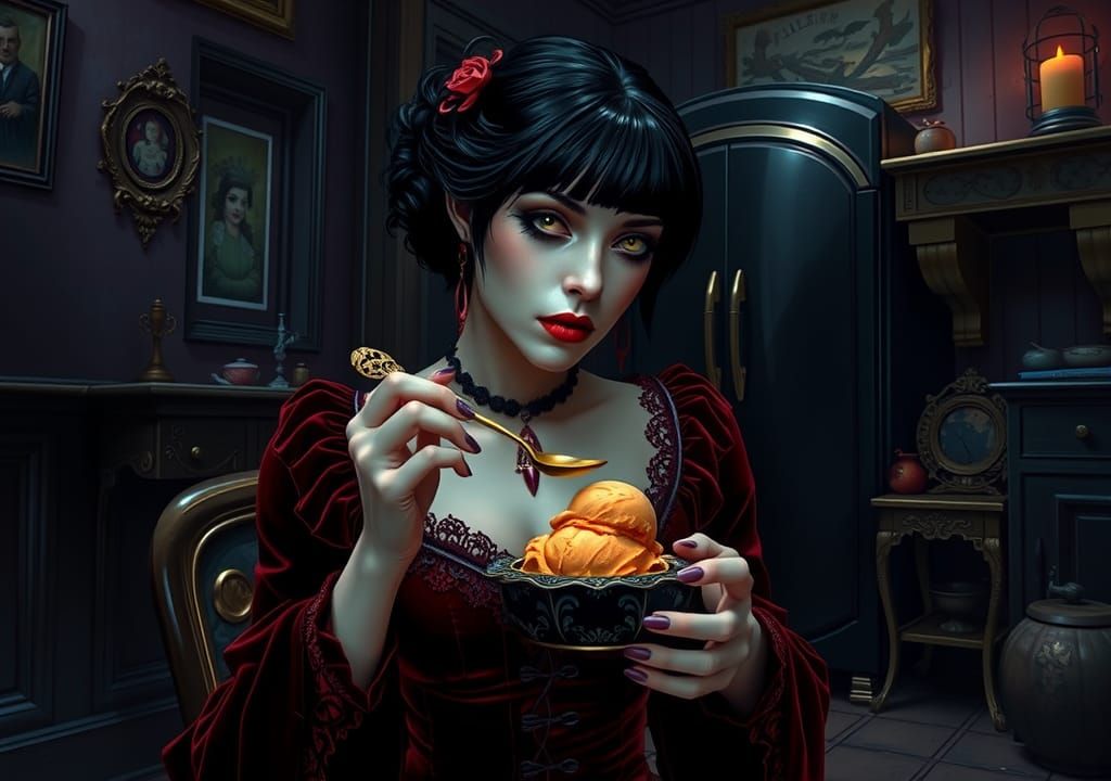 Vampire's Halloween Treat: Ice Cream in Gothic Kitchen