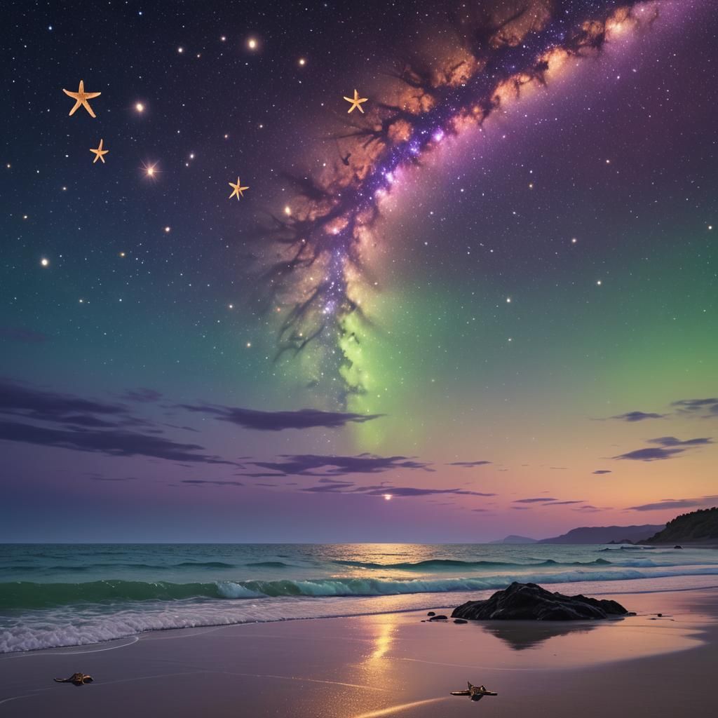 Starfish Dance in Night Sky: Matte Painting