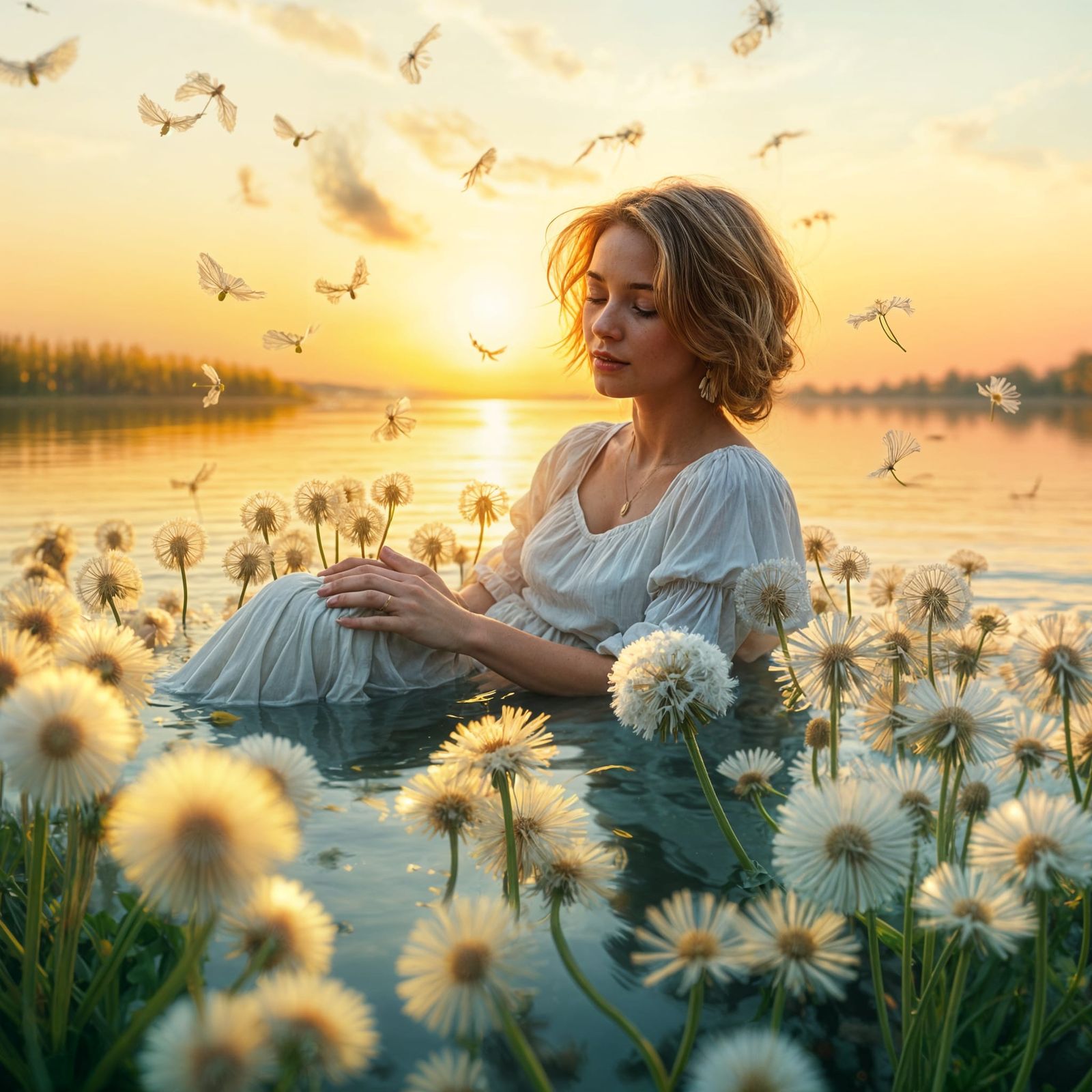 Surreal Dandelions in Midair