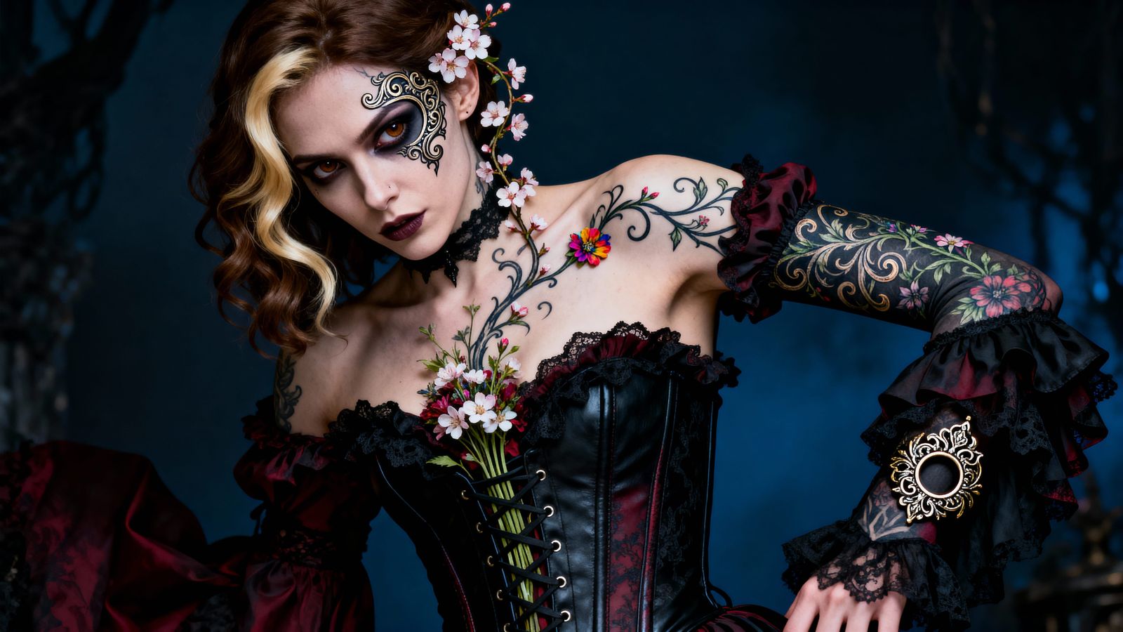 Dark Fantasy Woman with Baroque Tattoos