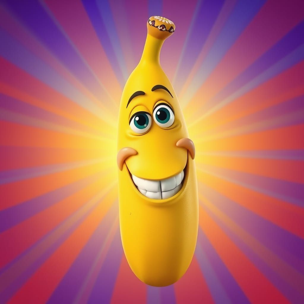 Cheerful Banana in Vibrant Sunset Scene