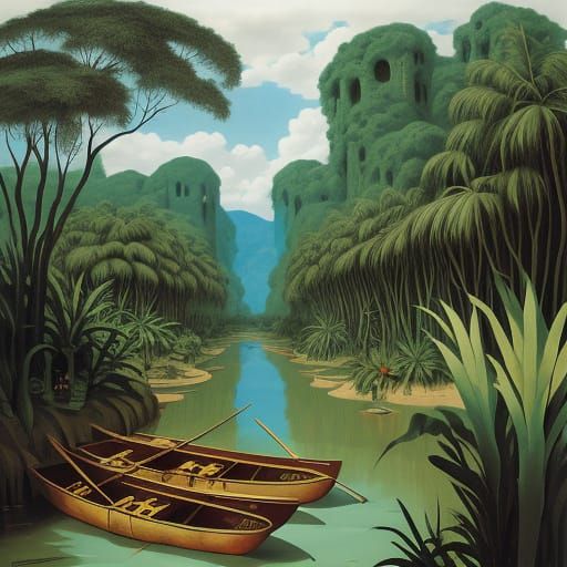 Surrealist Jungle Clearing in Vibrant Colors