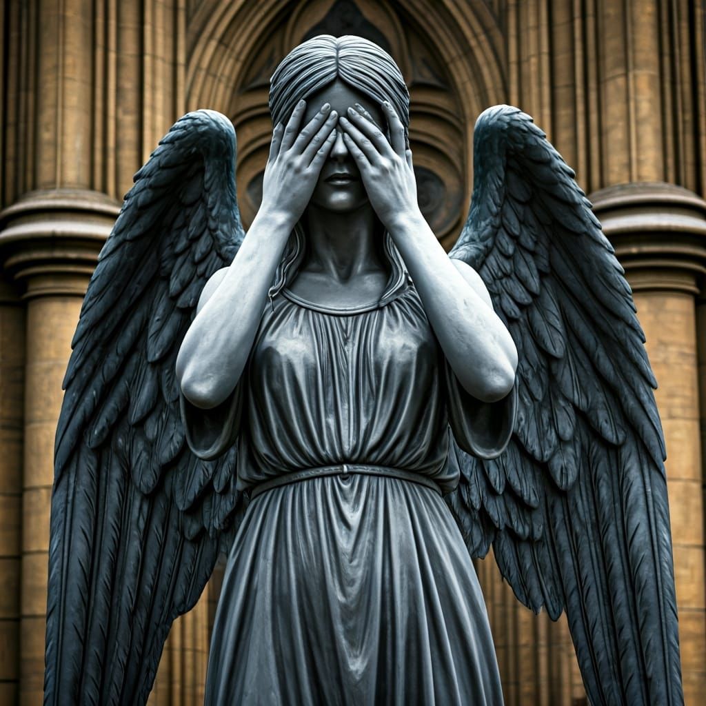 Weeping Angel Statue in Gothic Setting