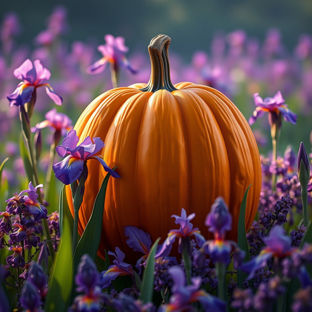 Pumpkin Patch with Purple Iris: Fantasy Concept Art