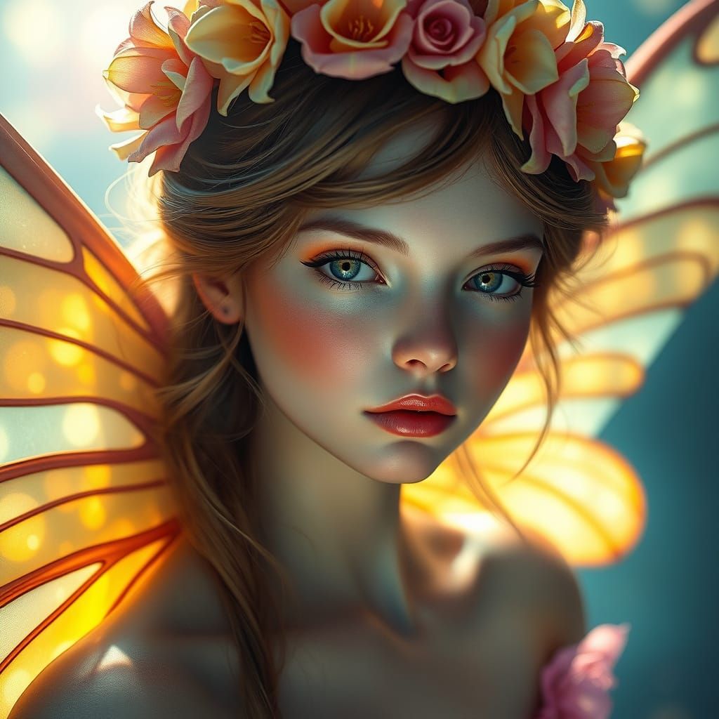 Ethereal Flower Fairy Portrait in Art Nouveau Style